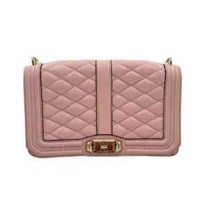 REBECCA MINKOFF Pink Quilted Leather LOVE Flap-Front Crossbody Purse