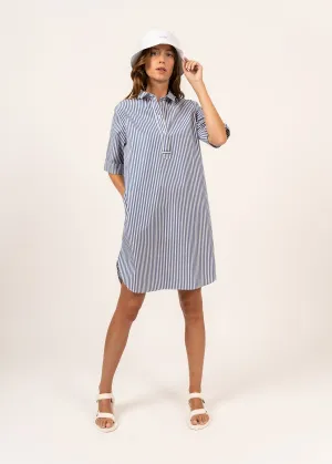 Robe chemise Lonie -  manches courtes,  poches (BLANC/BLEU)