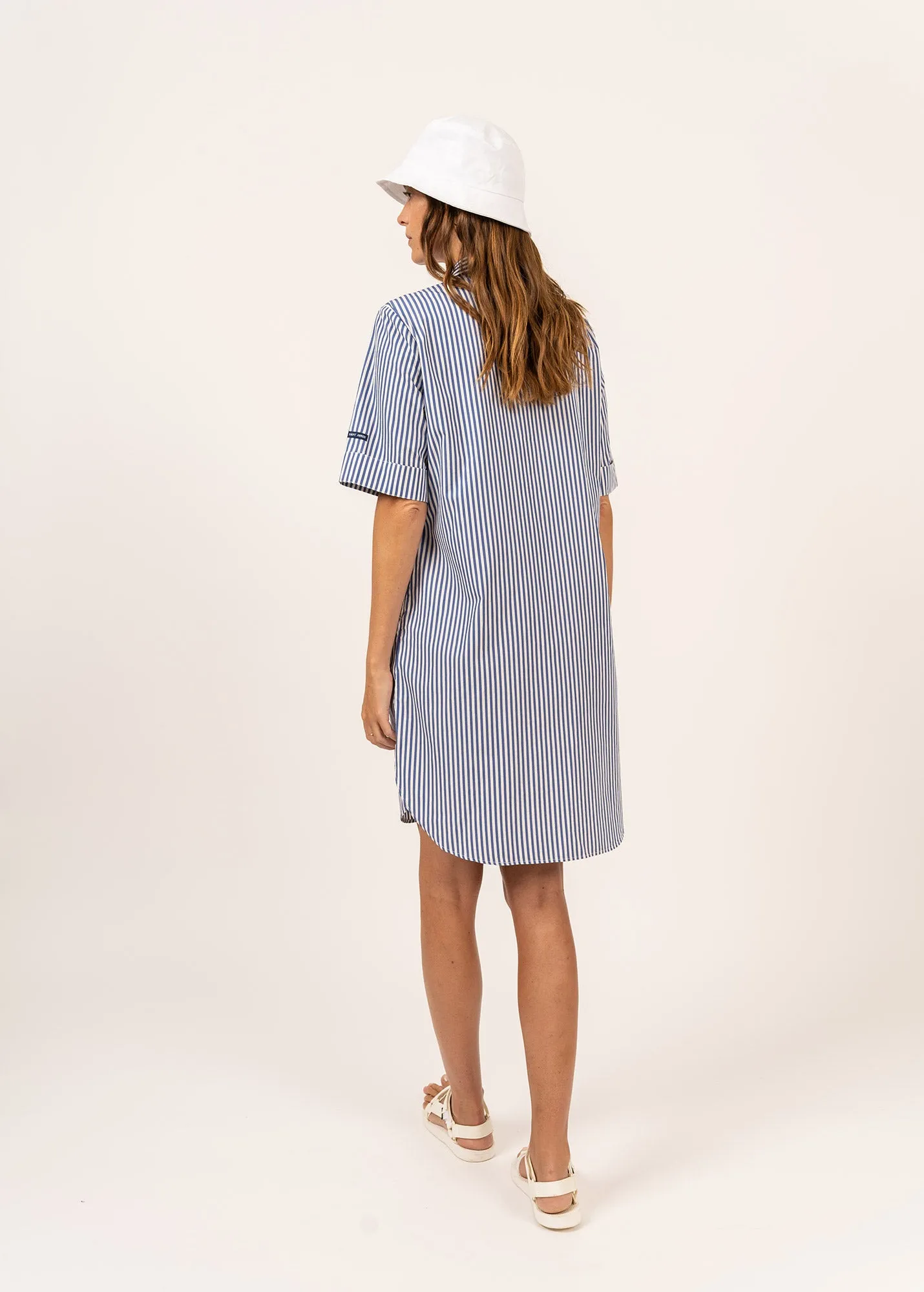 Robe chemise Lonie -  manches courtes,  poches (BLANC/BLEU)