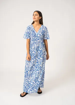 Robe longue Ccilia - en voile de coton (BLANC/MER)