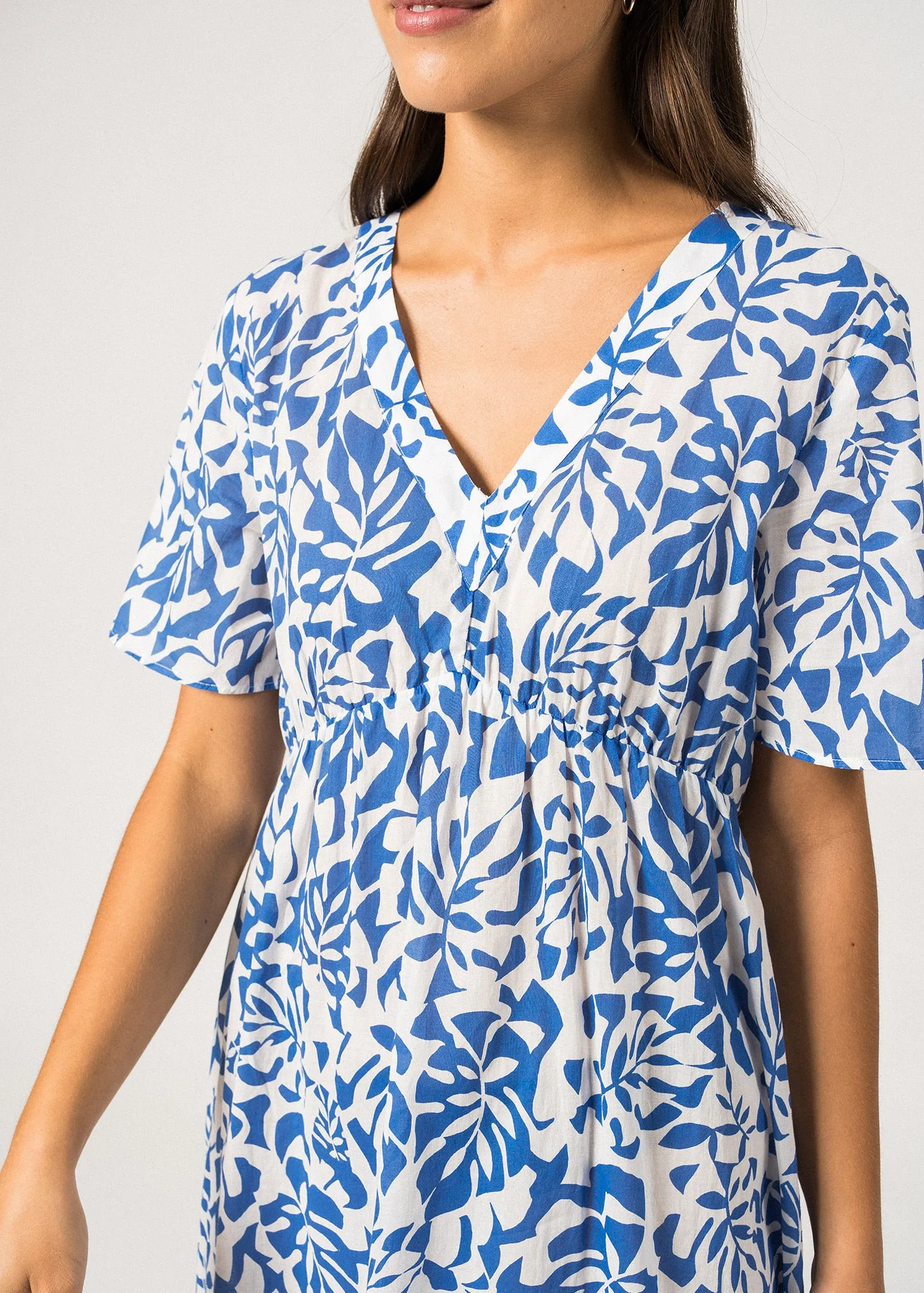 Robe longue Ccilia - en voile de coton (BLANC/MER)