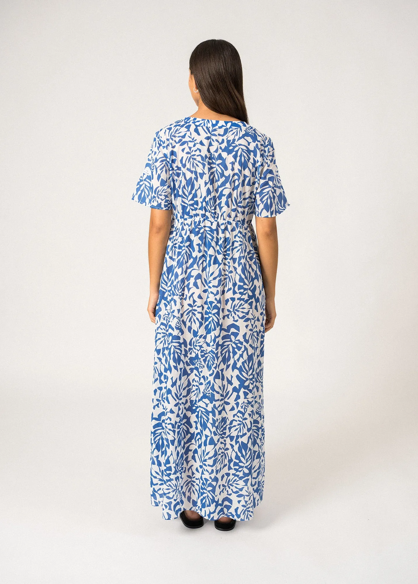 Robe longue Ccilia - en voile de coton (BLANC/MER)