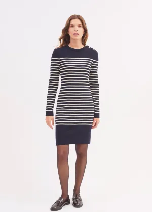 Robe pull Grande Mare - raye, en maille de laine (NAVY/ECUME)