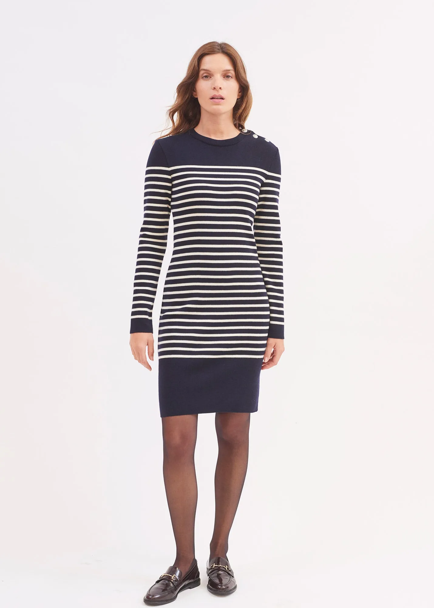Robe pull Grande Mare - raye, en maille de laine (NAVY/ECUME)
