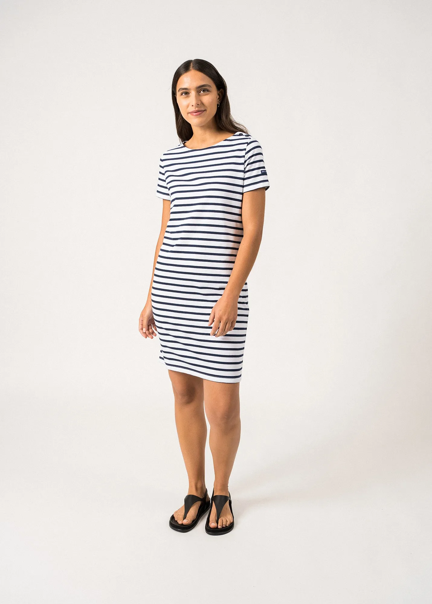 Robe raye Villefranche - en coton (NEIGE/MARINE)