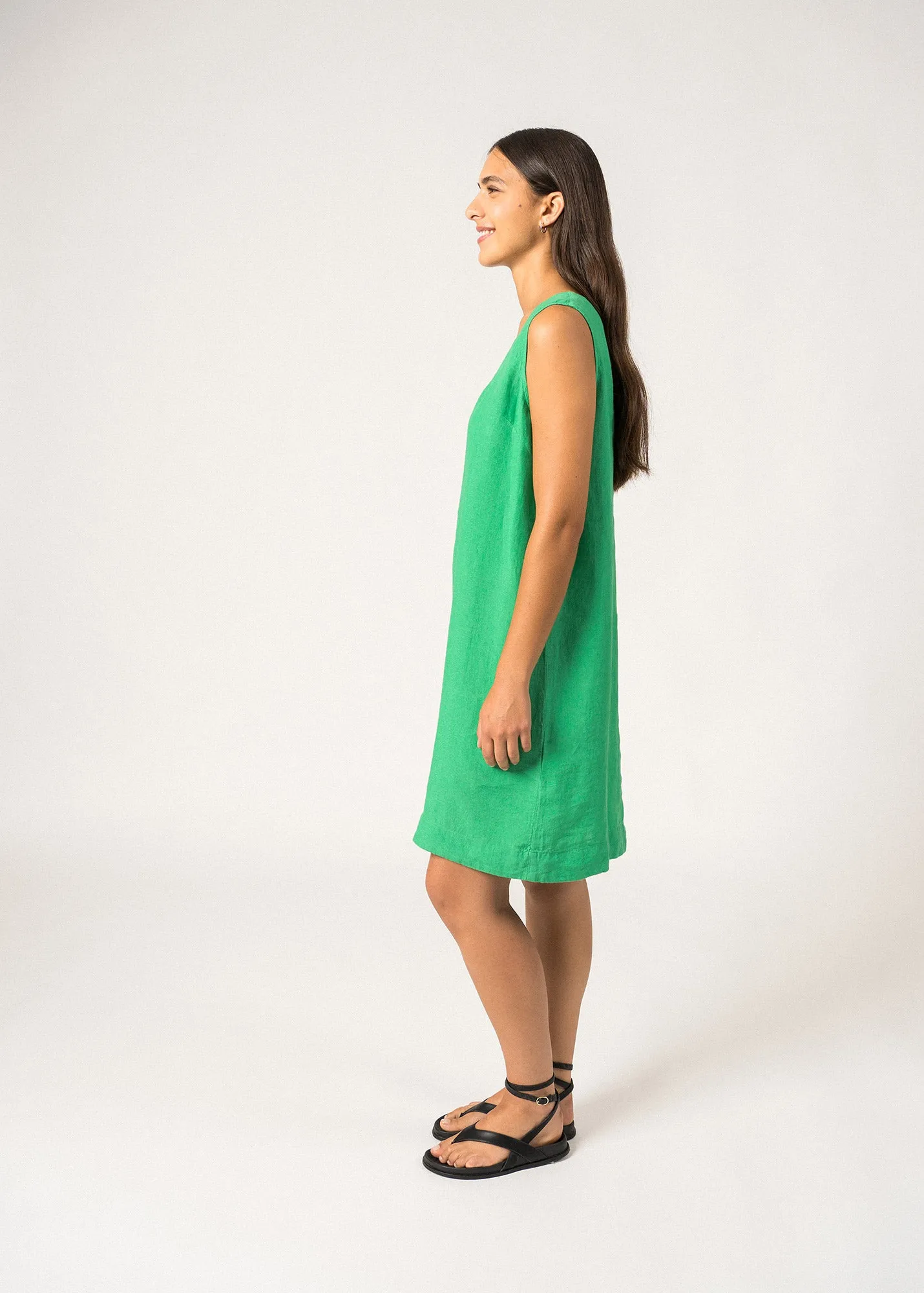 Robe sans manche Clarisse - en lin (VERT)