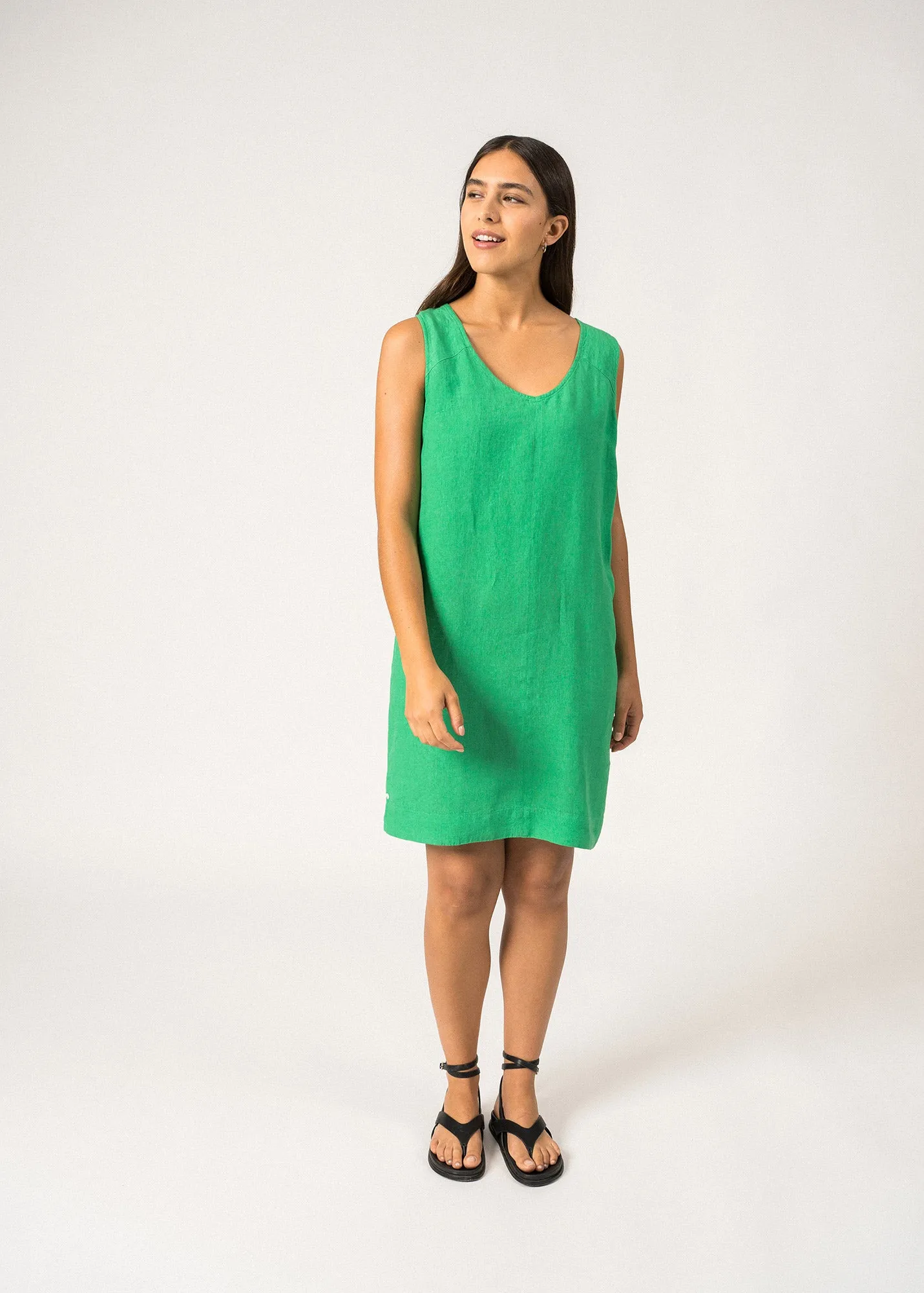 Robe sans manche Clarisse - en lin (VERT)
