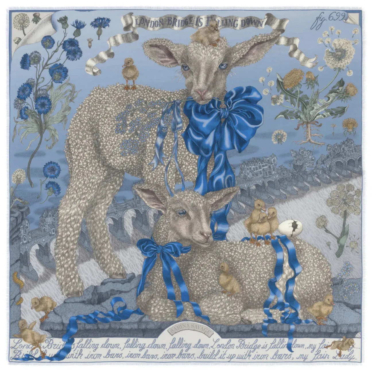 SABINA SAVAGE - LONDON BRIDGE IS FALLING DOWN CASHMERE SCARF 135CM POWDER/FROST