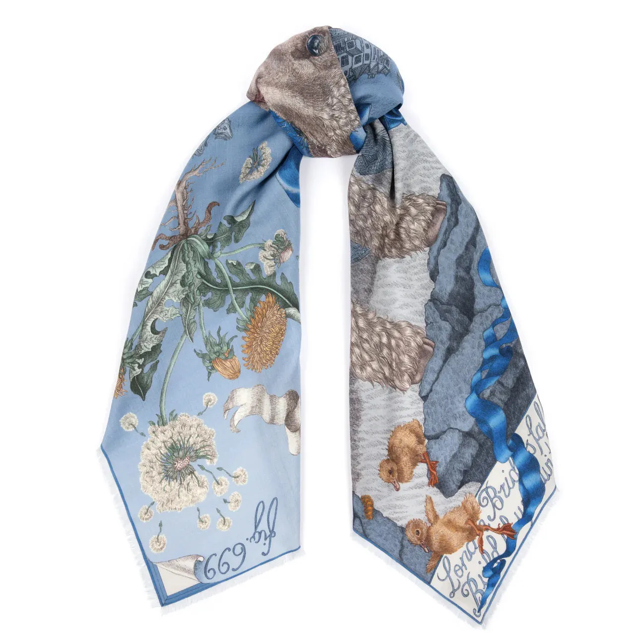 SABINA SAVAGE - LONDON BRIDGE IS FALLING DOWN SILK TWILL SCARF 135CM POWDER/FROST