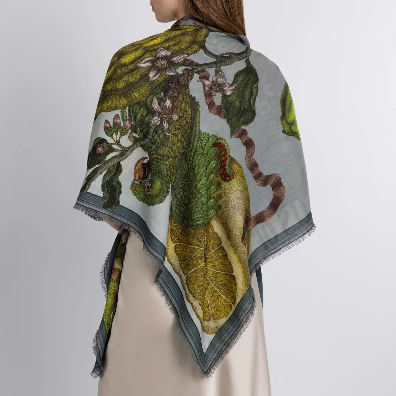 SABINA SAVAGE - ORANGES AND LEMONS CASHMERE SCARF 135CM ACID/SMOG