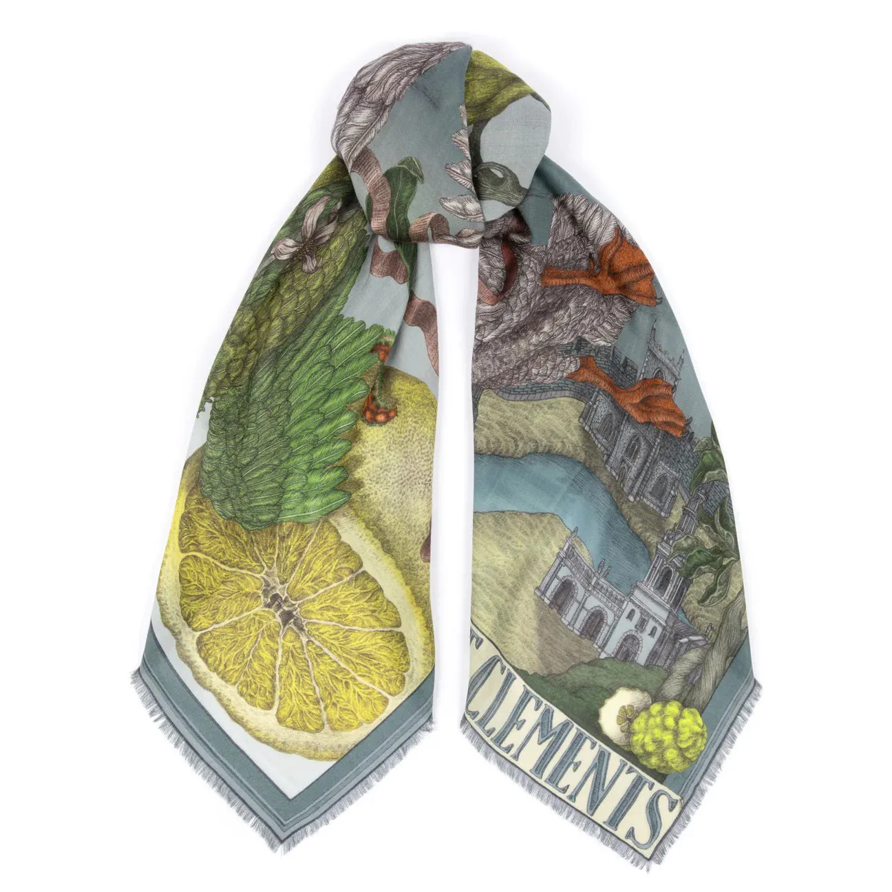 SABINA SAVAGE - ORANGES AND LEMONS CASHMERE SCARF 135CM ACID/SMOG