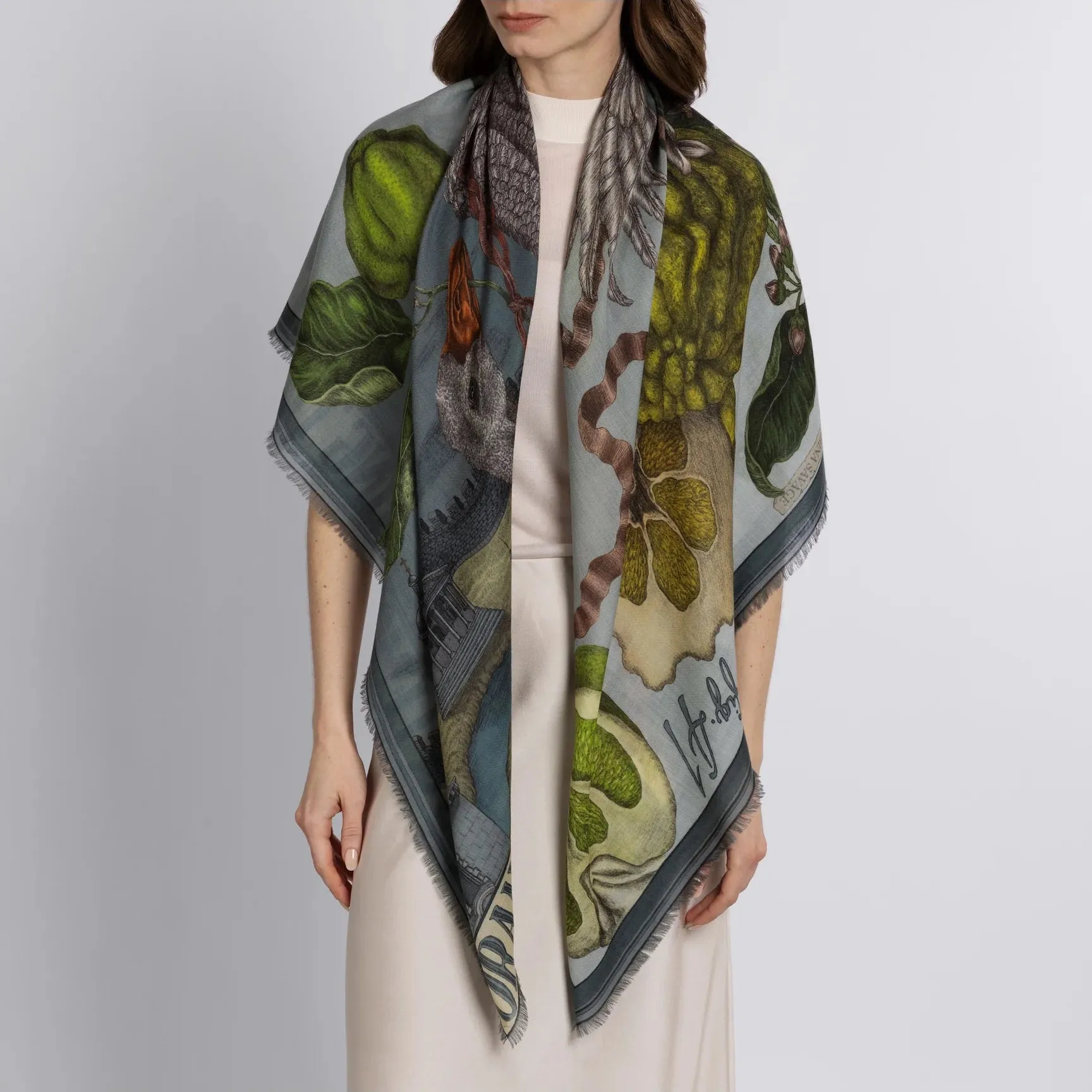 SABINA SAVAGE - ORANGES AND LEMONS CASHMERE SCARF 135CM ACID/SMOG
