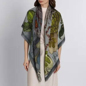 SABINA SAVAGE - ORANGES AND LEMONS CASHMERE SCARF 135CM ACID/SMOG