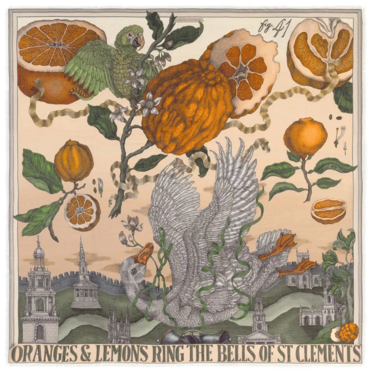 SABINA SAVAGE - ORANGES AND LEMONS CASHMERE SCARF 135CM CITRINE/ZEST