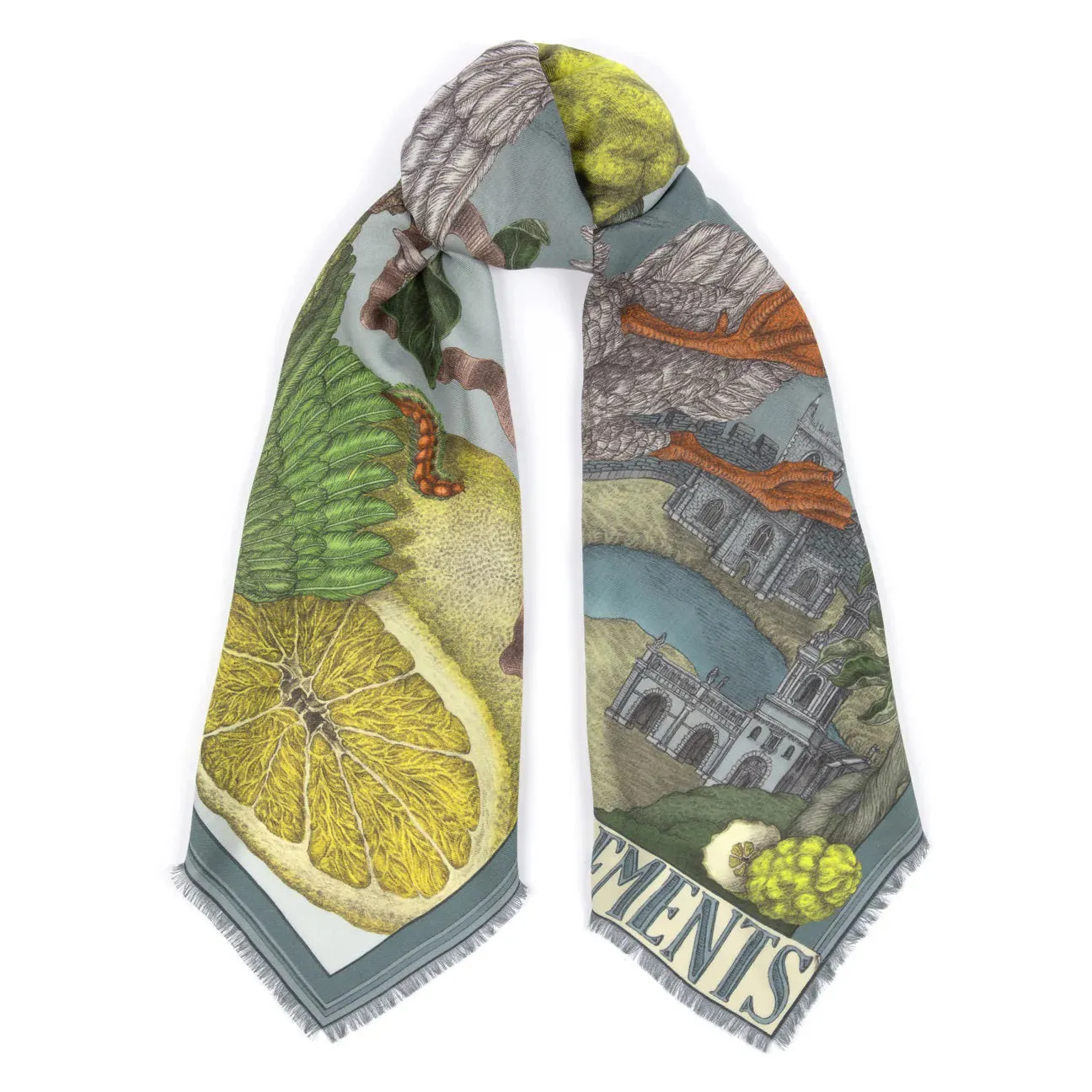 SABINA SAVAGE - ORANGES AND LEMONS SILK TWILL SCARF 135CM ACID/SMOKE