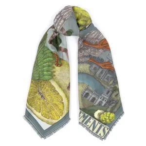 SABINA SAVAGE - ORANGES AND LEMONS SILK TWILL SCARF 135CM ACID/SMOKE