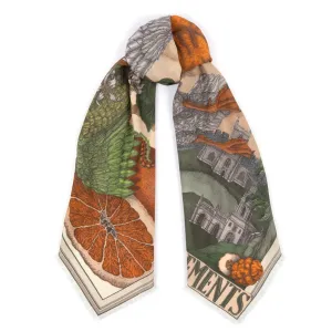 SABINA SAVAGE - ORANGES AND LEMONS SILK TWILL SCARF 135CM CITRINE/ZEST