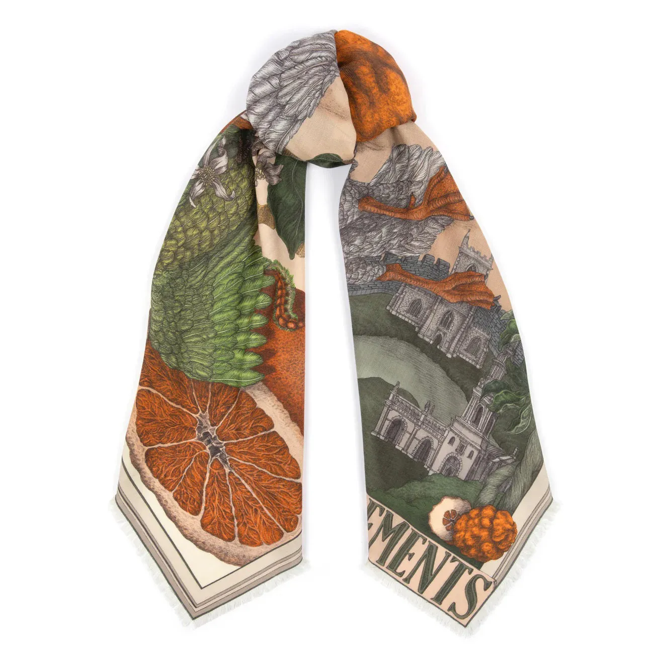 SABINA SAVAGE - ORANGES AND LEMONS SILK TWILL SCARF 135CM CITRINE/ZEST