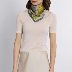 SABINA SAVAGE - ORANGES AND LEMONS SILK TWILL SCARF 42CM ACID/SMOKE
