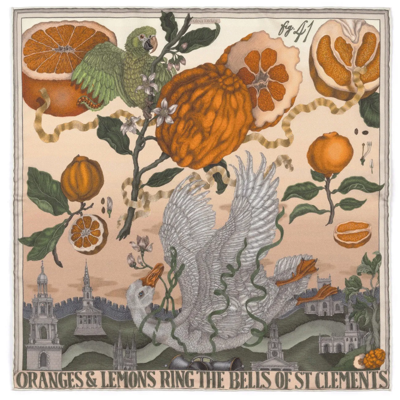 SABINA SAVAGE - ORANGES AND LEMONS SILK TWILL SCARF 42CM CINTRINE/ZEST