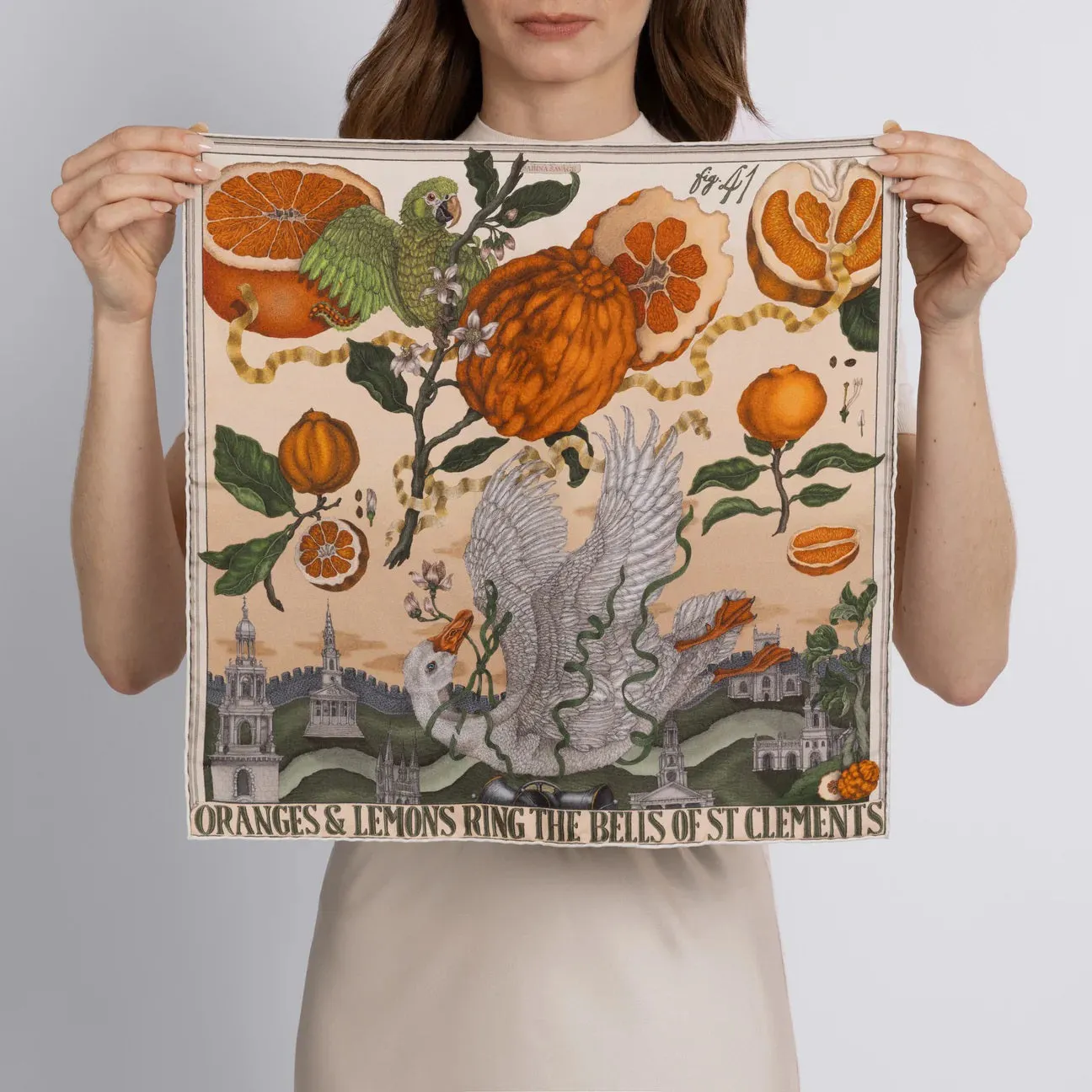 SABINA SAVAGE - ORANGES AND LEMONS SILK TWILL SCARF 42CM CINTRINE/ZEST