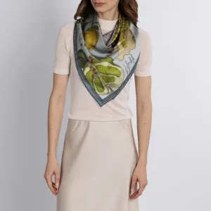 SABINA SAVAGE - ORANGES AND LEMONS SILK TWILL SCARF 90CM ACID/SMOG