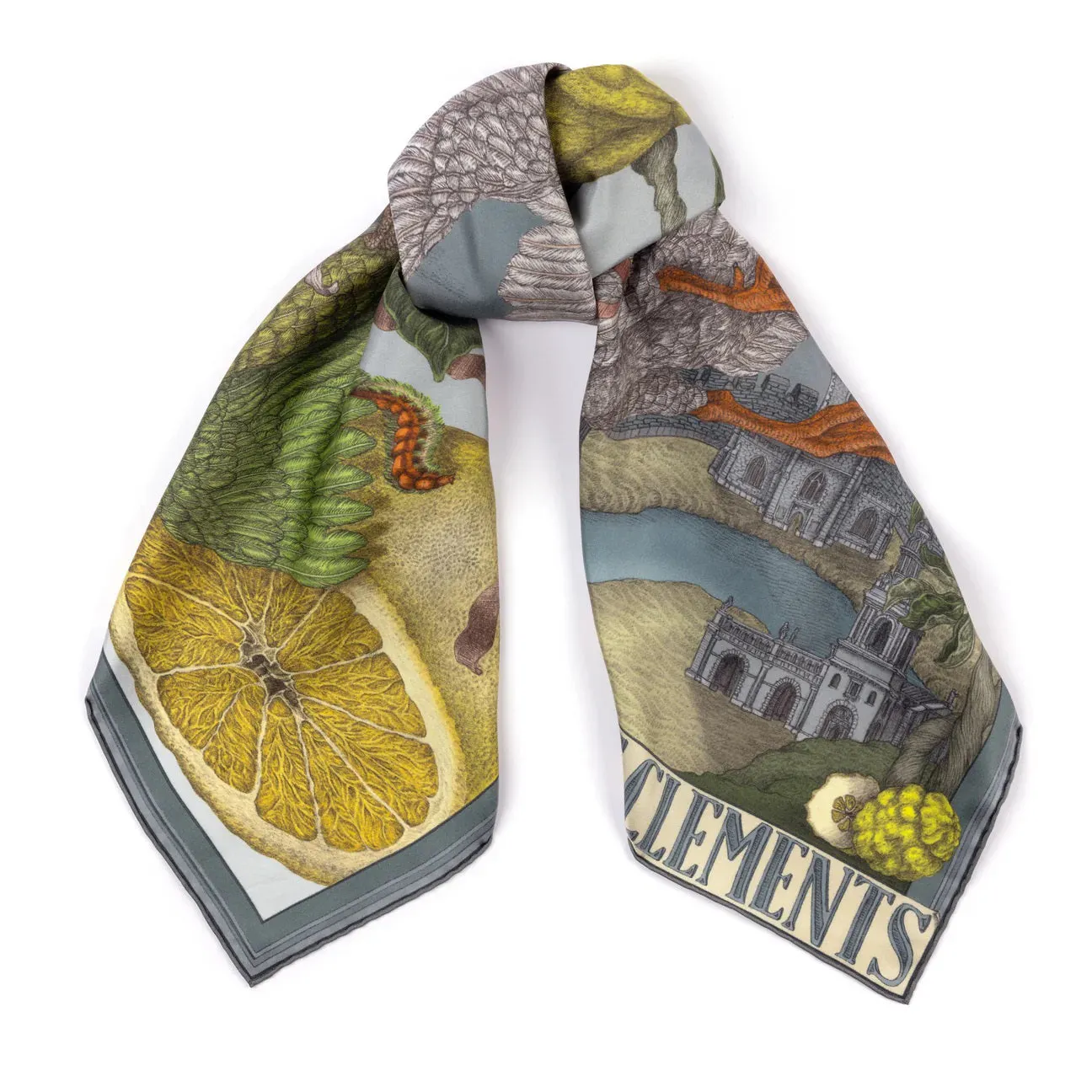 SABINA SAVAGE - ORANGES AND LEMONS SILK TWILL SCARF 90CM ACID/SMOG