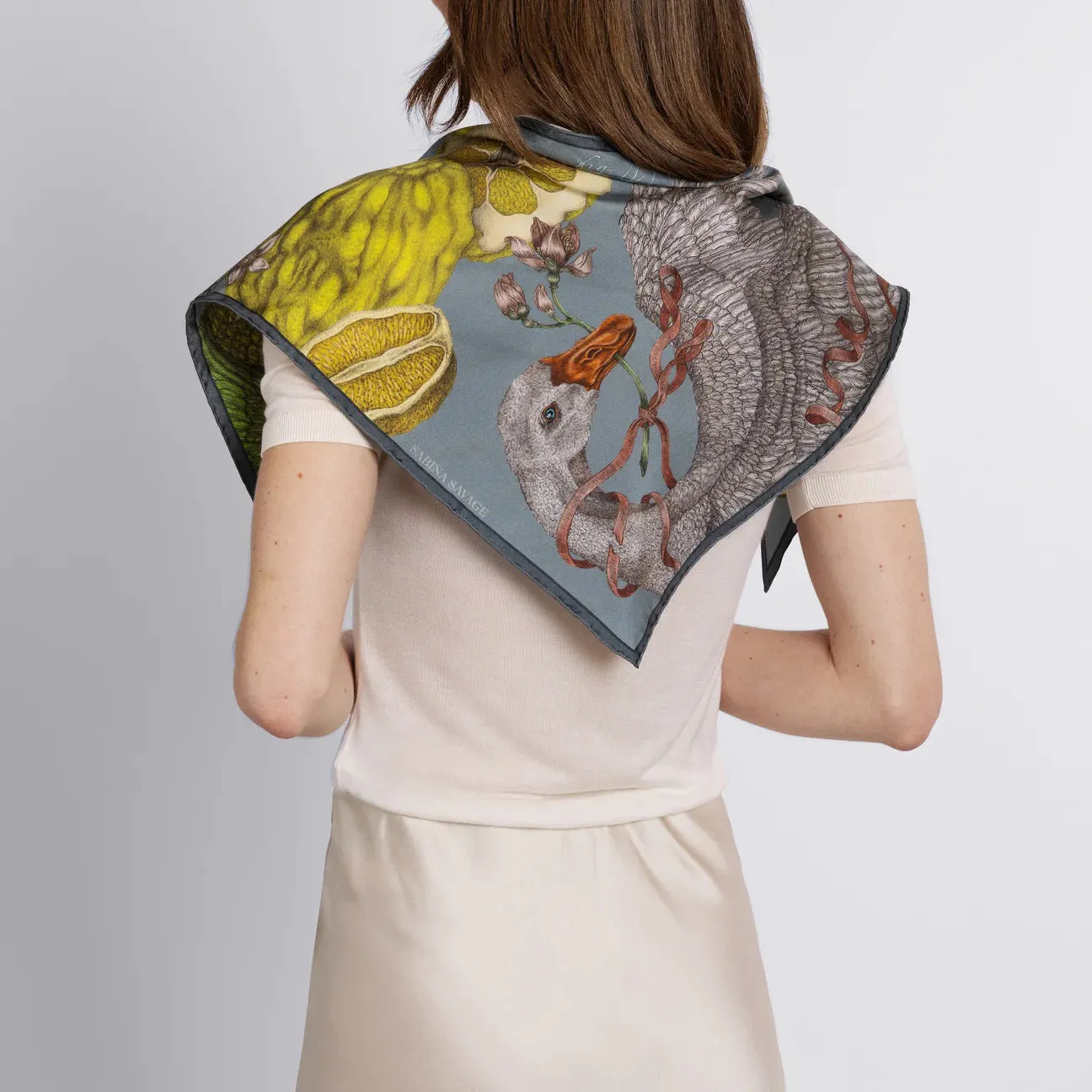 SABINA SAVAGE - ORANGES AND LEMONS SILK TWILL TRIANGLE SCARF ACID/SMOG