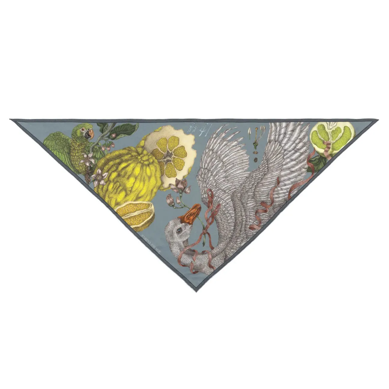 SABINA SAVAGE - ORANGES AND LEMONS SILK TWILL TRIANGLE SCARF ACID/SMOG