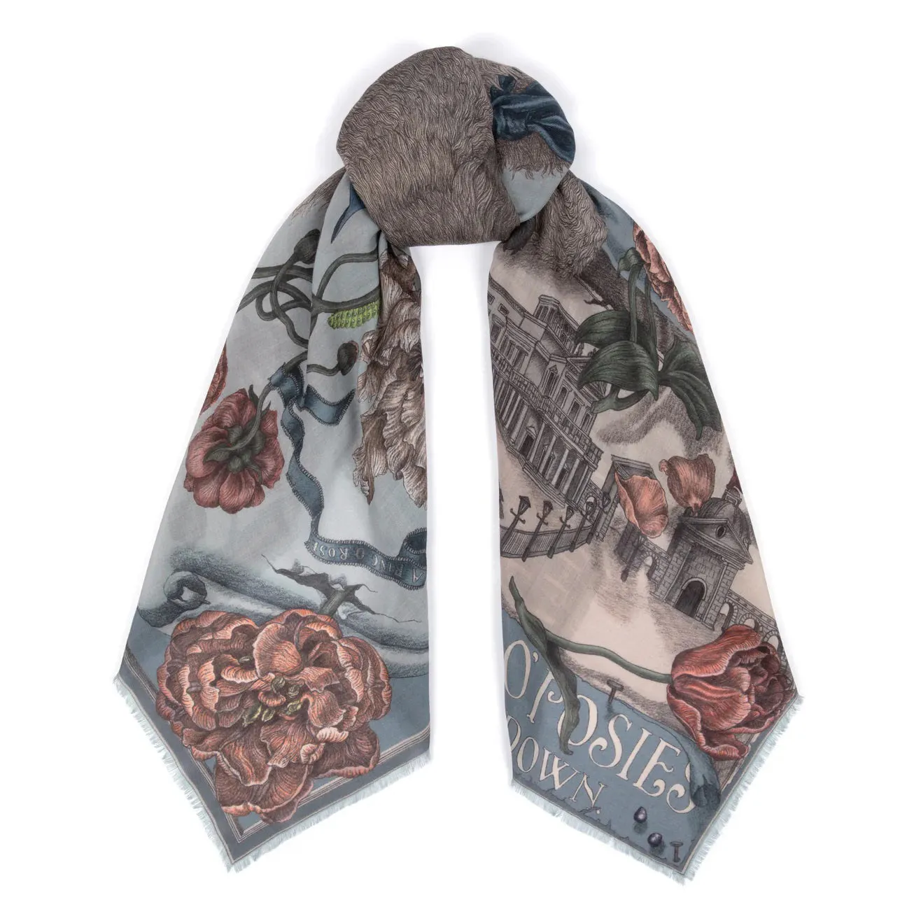 SABINA SAVAGE - RING A RING O' ROSES CASHMERE SCARF 135CM GLACIER/BALLET
