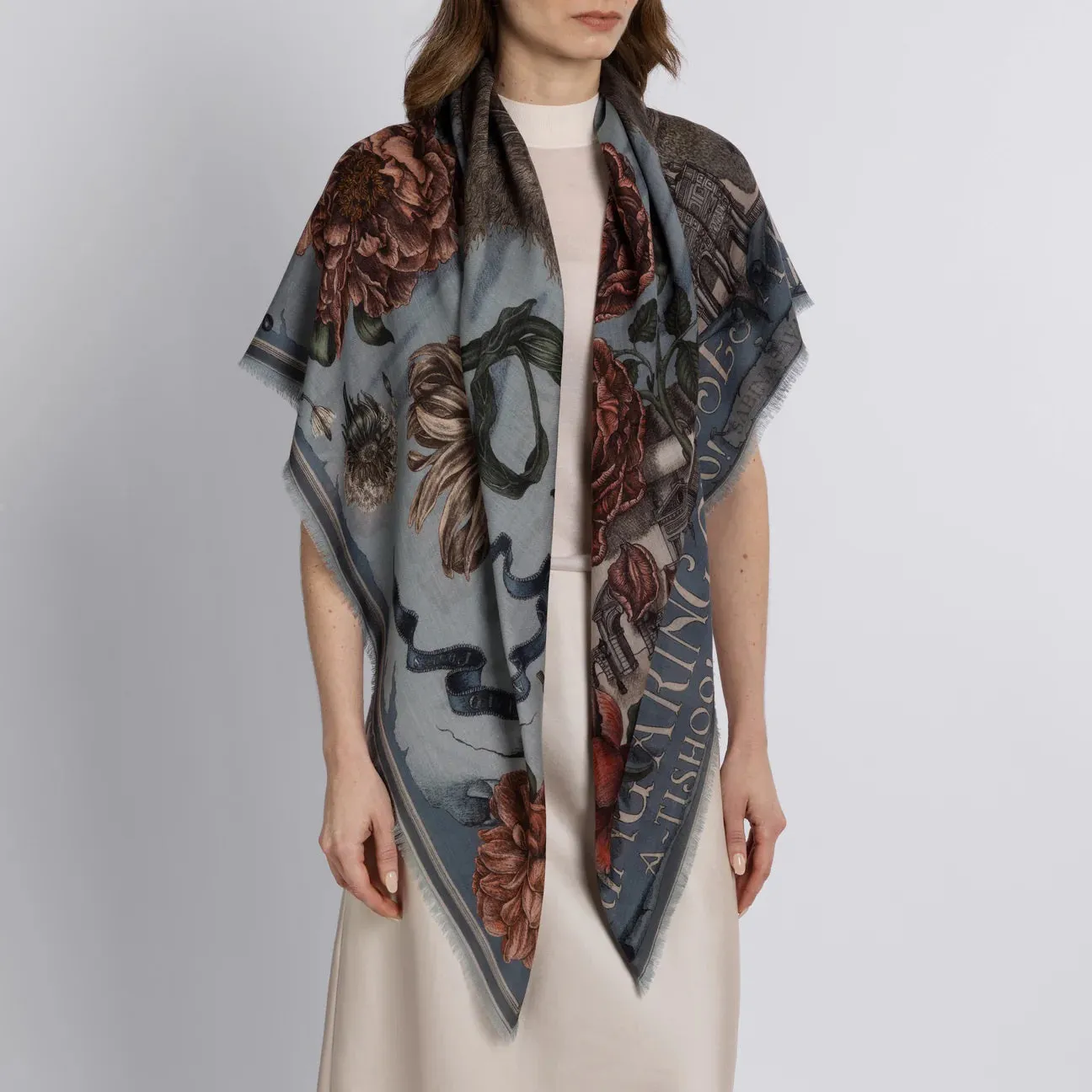 SABINA SAVAGE - RING A RING O' ROSES CASHMERE SCARF 135CM GLACIER/BALLET