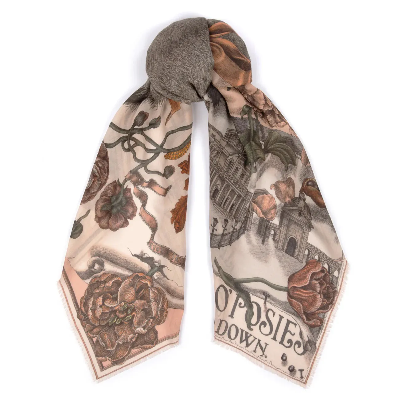 SABINA SAVAGE - RING A RING O' ROSES CASHMERE SCARF 135CM MARSHMALLOW/RHUBARB