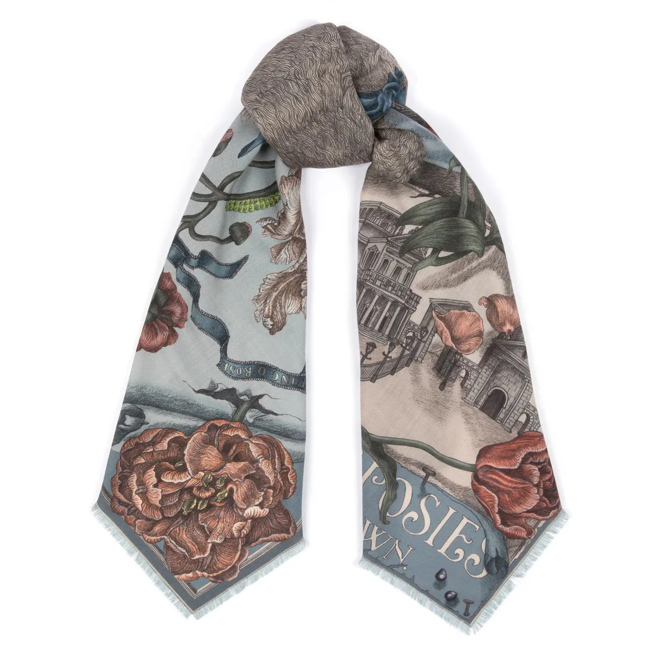 SABINA SAVAGE - RING A RING O' ROSES SILK TWILL SCARF 135CM GLACIER/BALLET