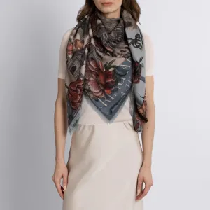 SABINA SAVAGE - RING A RING O' ROSES SILK TWILL SCARF 135CM GLACIER/BALLET