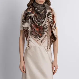 SABINA SAVAGE - RING A RING O' ROSES SILK TWILL SCARF 135CM MARSHMALLOW/BALLET
