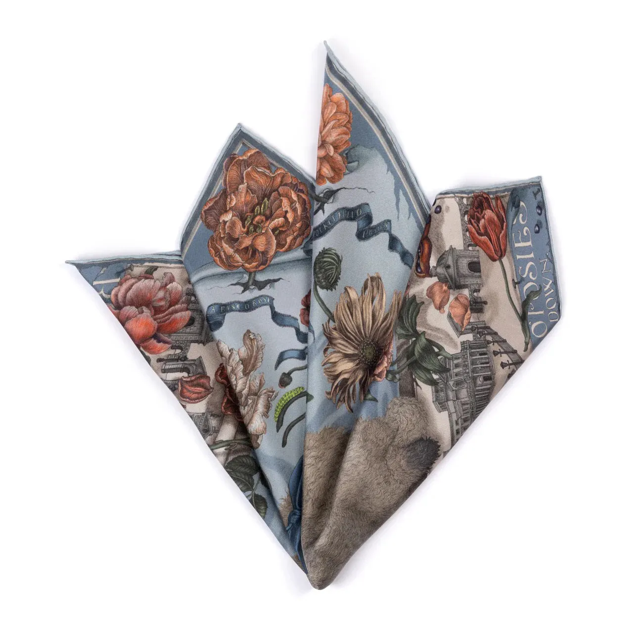 SABINA SAVAGE - RING A RING O' ROSES SILK TWILL SCARF 42CM GLACIER/BALLET