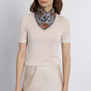 SABINA SAVAGE - RING A RING O' ROSES SILK TWILL SCARF 42CM GLACIER/BALLET