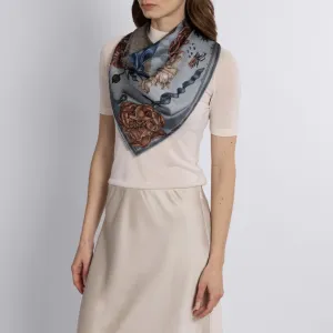 SABINA SAVAGE - RING A RING O' ROSES SILK TWILL SCARF 90CM GLACIER/BALLET