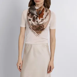 SABINA SAVAGE - RING A RING O' ROSES SILK TWILL SCARF 90CM MARSHMALLOW/RHUBARB