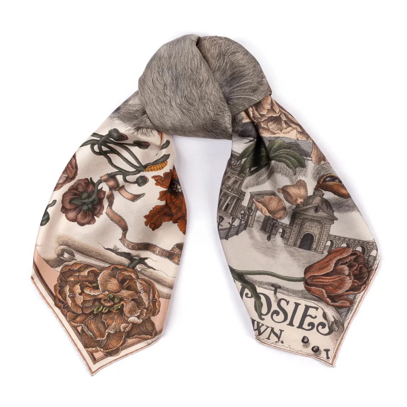 SABINA SAVAGE - RING A RING O' ROSES SILK TWILL SCARF 90CM MARSHMALLOW/RHUBARB
