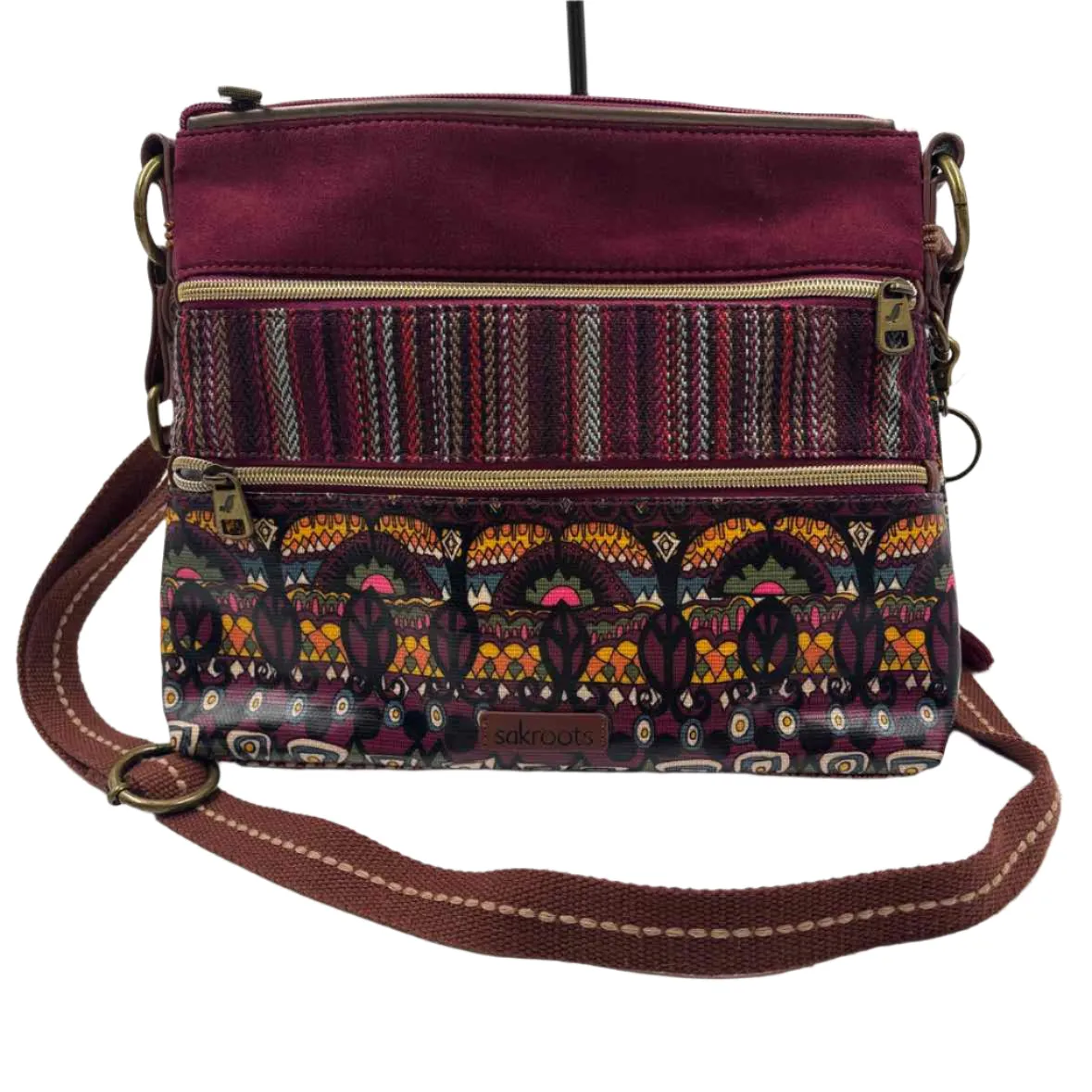 SAKROOTS Maroon & Multi Crossbody Purse