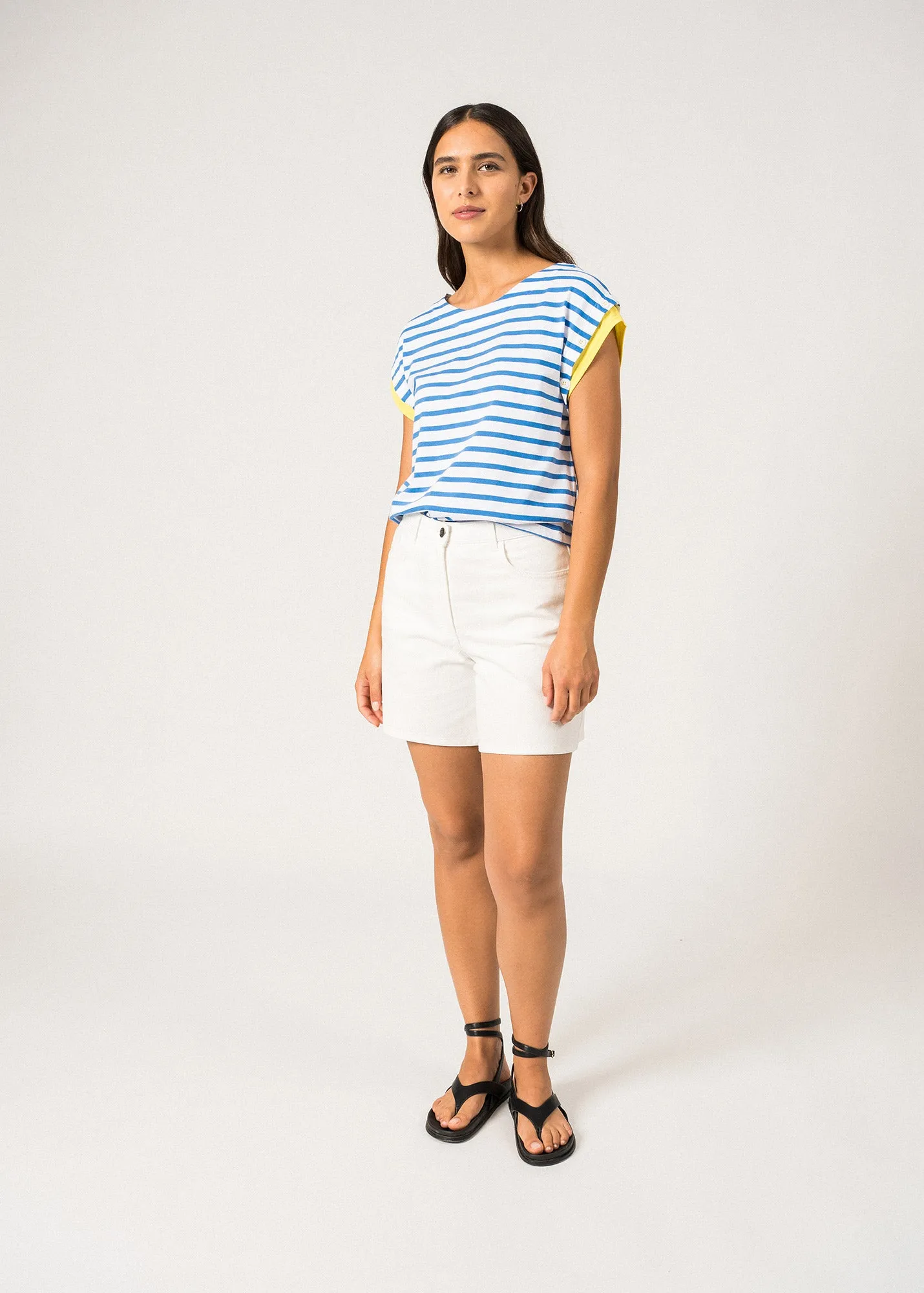 T-shirt  manches courtes ray Prigny - dtails de boutons, en coton (NEIGE/MER/ACIDULE)