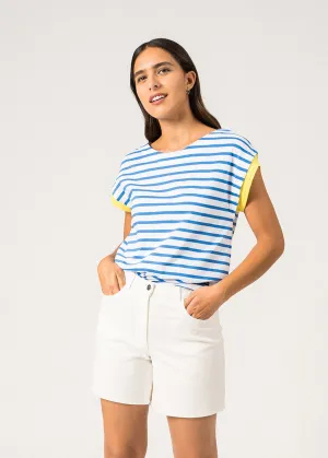 T-shirt  manches courtes ray Prigny - dtails de boutons, en coton (NEIGE/MER/ACIDULE)