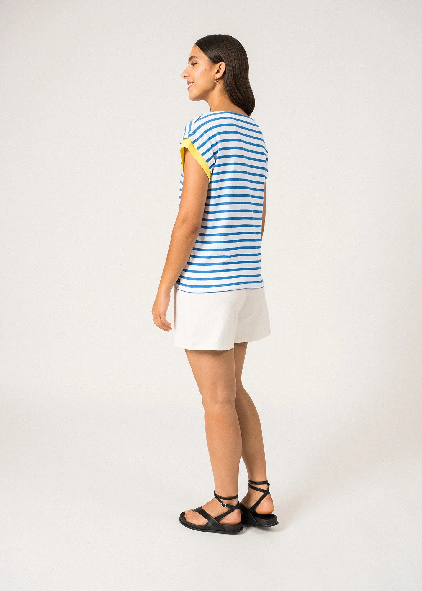 T-shirt  manches courtes ray Prigny - dtails de boutons, en coton (NEIGE/MER/ACIDULE)