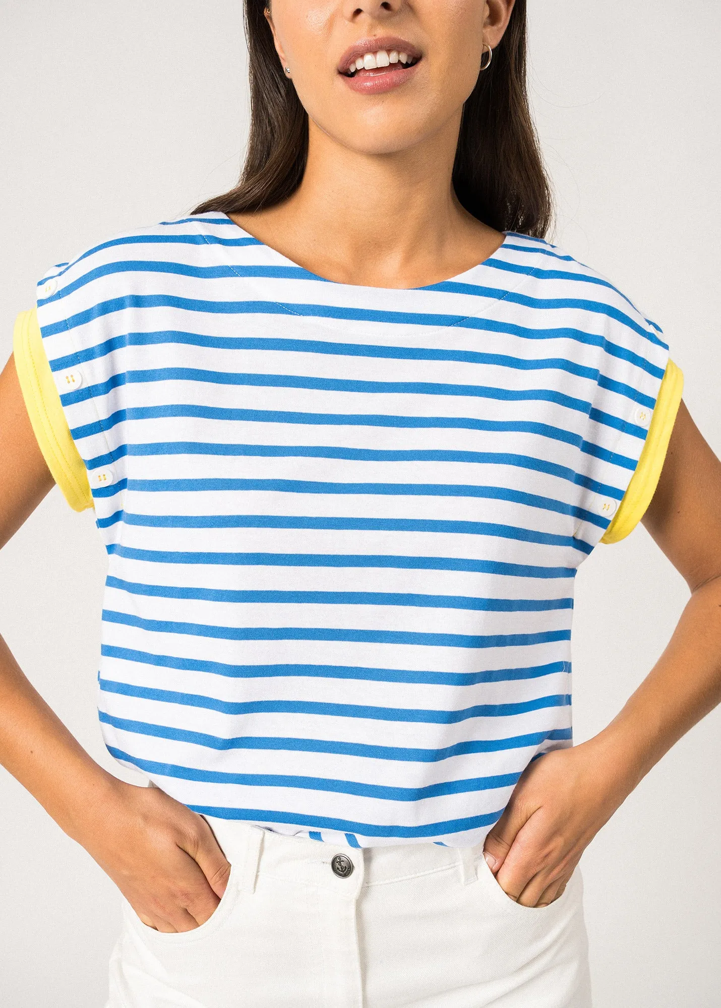 T-shirt  manches courtes ray Prigny - dtails de boutons, en coton (NEIGE/MER/ACIDULE)