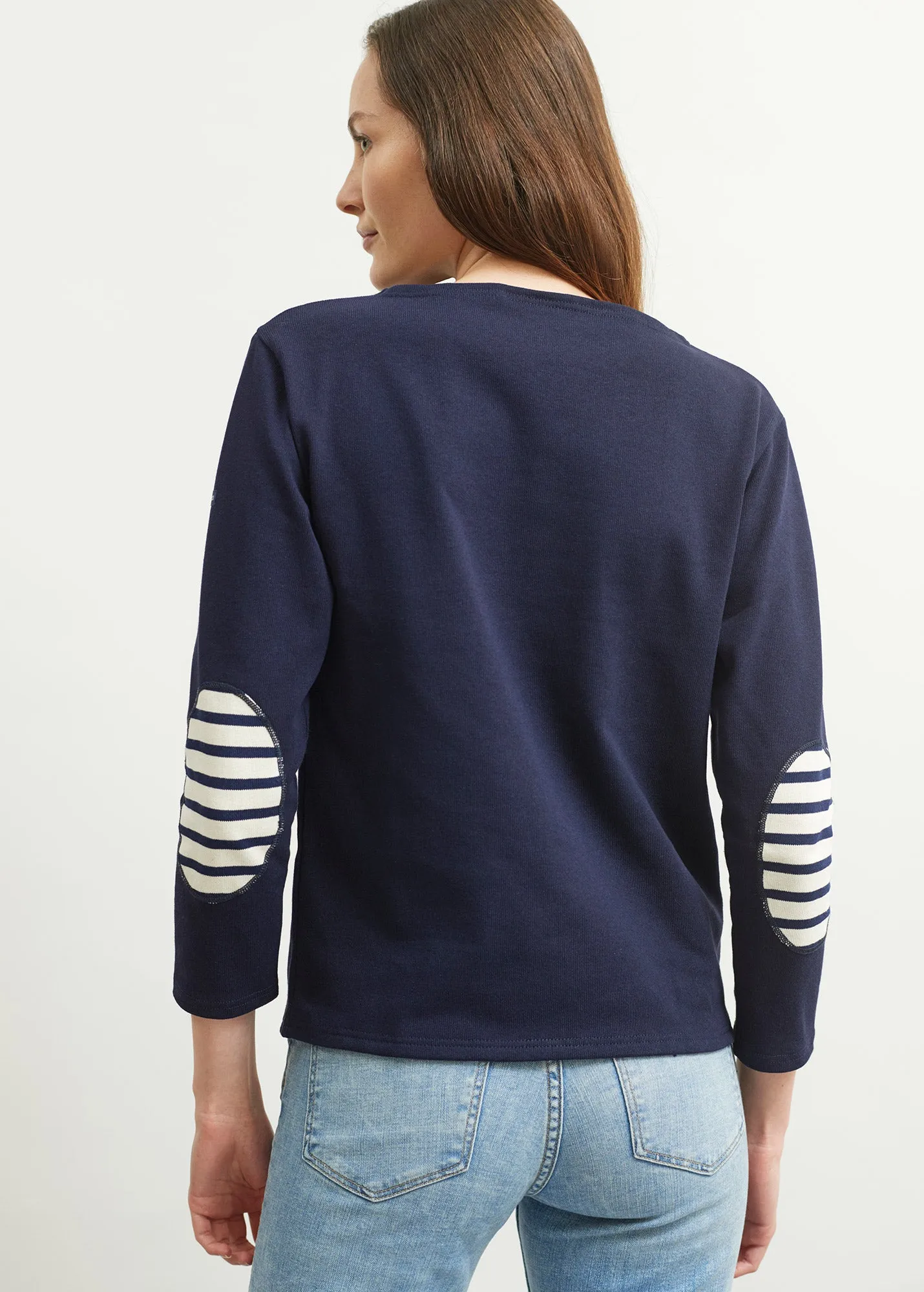T-shirt marin col bateau Guildo -  coudires marinire, en coton pais (NAVY)