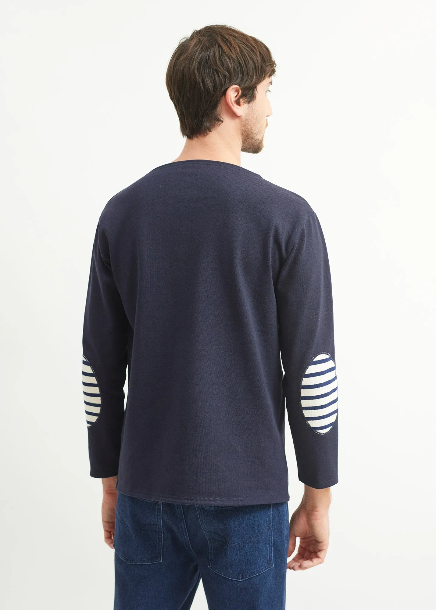 T-shirt marin col bateau Guildo -  coudires marinire, en coton pais (NAVY)