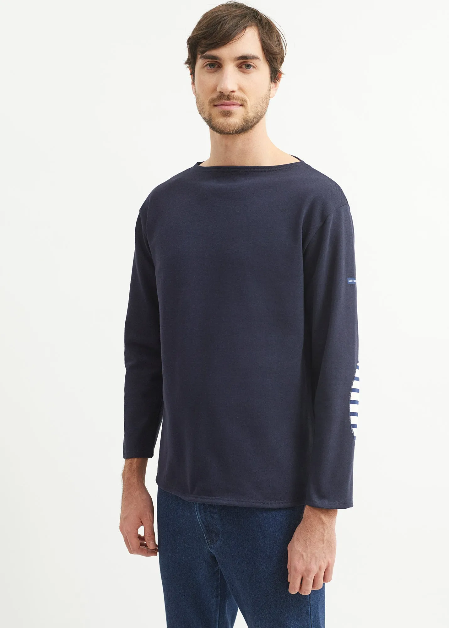 T-shirt marin col bateau Guildo -  coudires marinire, en coton pais (NAVY)