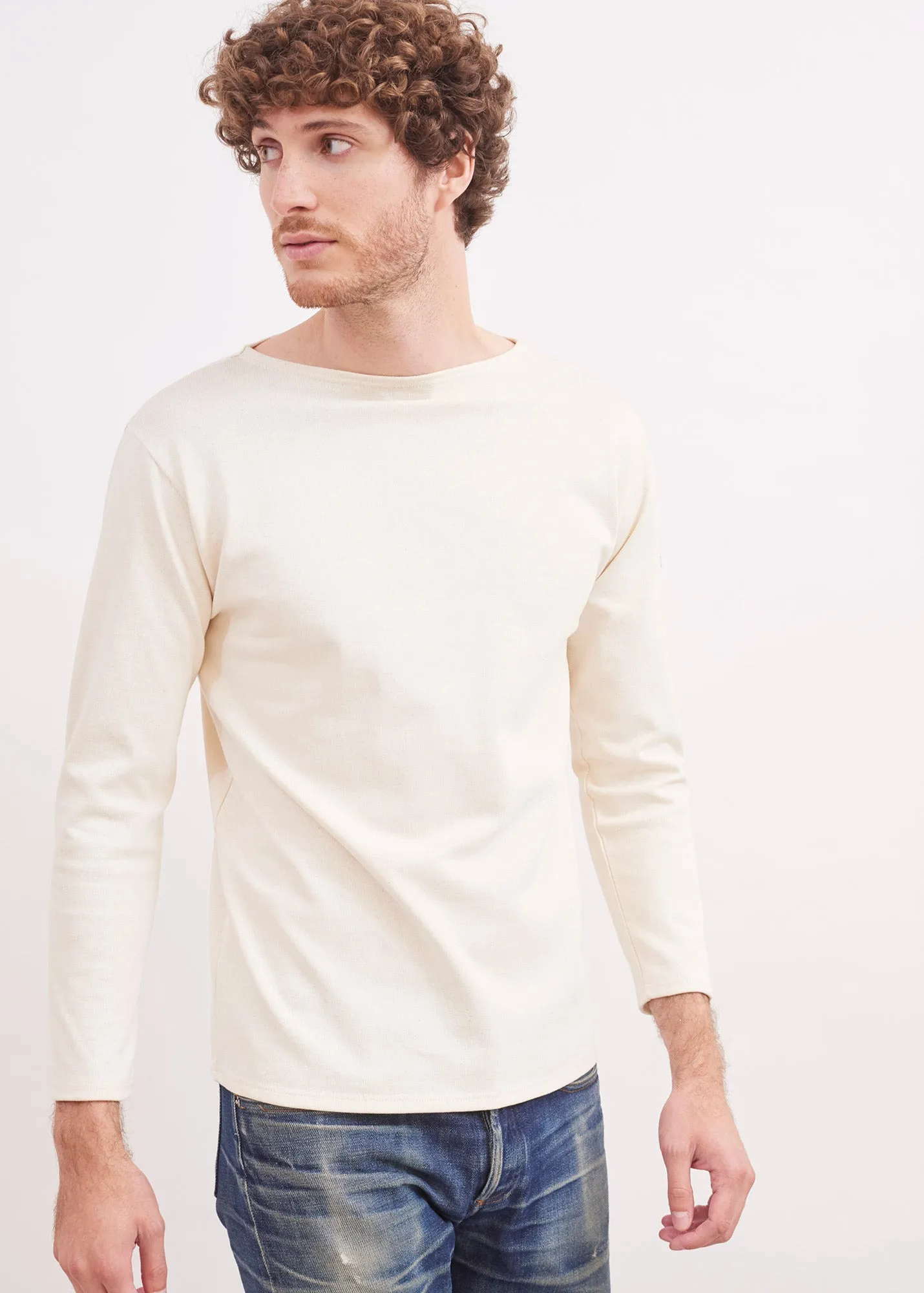 T-shirt marin Guildo - col bateau, en coton pais (ECRU)
