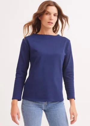 T-shirt marin Guildo - col bateau, en coton pais (MARINE)